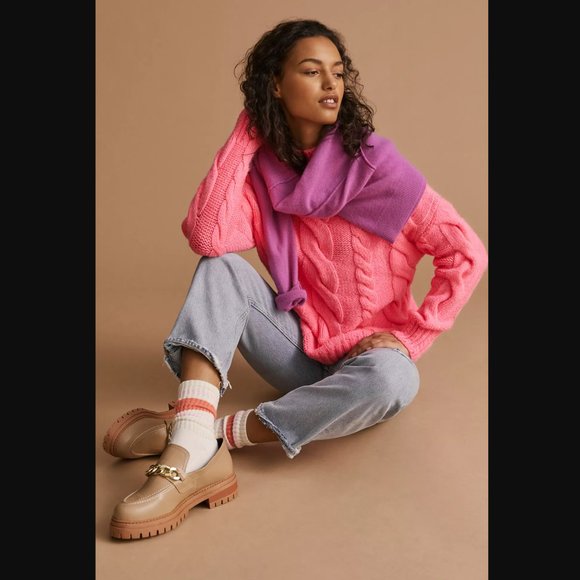 NEW Anthropologie Pink Mock Neck Cable-Knit Sweater - Various - Picture 3 of 12